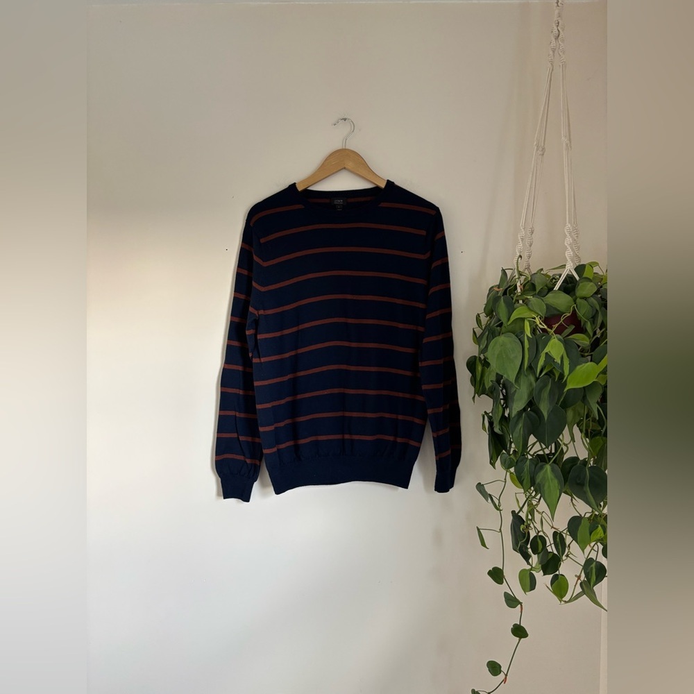 J.Crew Navy & Rust Merino Wool Crewneck - Picture 2 of 7